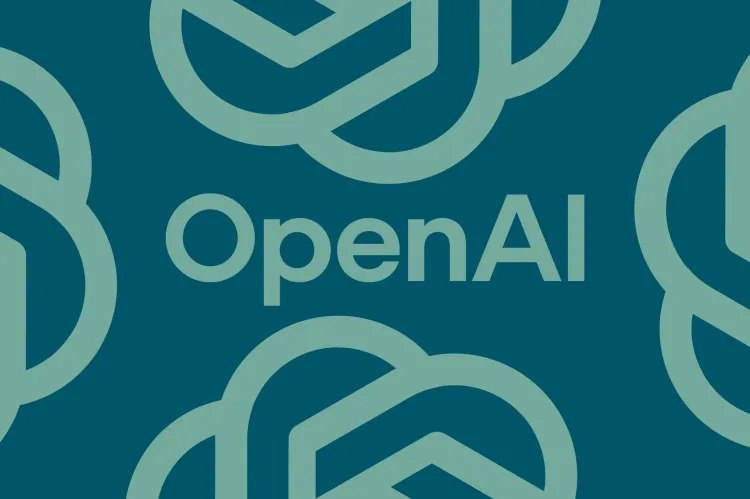 Логотип OpenAI на фоне пастельных фиолетовых и розовых форм геометрический узор современный дизайн нейросети визуальный брендинг искусственного интеллекта