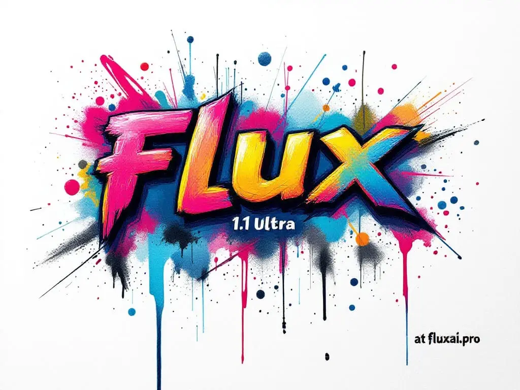 Цифровое искусство с яркими световыми потоками и частицами надпись FLUX 1.1 ULTRA футуристический дизайн энергия движение технологии и инновации