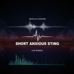 Кинематографическая обложка тревожного стинга с металлическим whoosh и низким румбом.