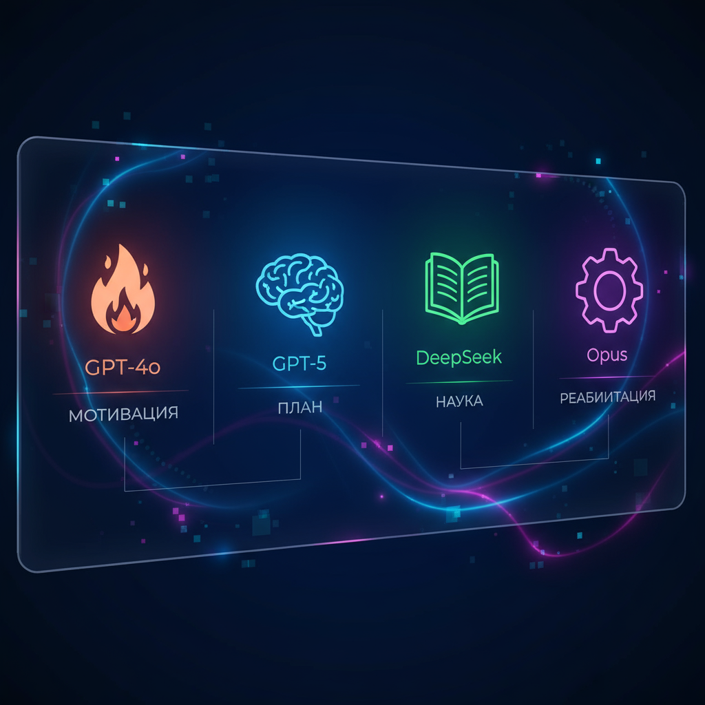 Много модельный AI-ассистент для фитнеса автоматически выбирает лучшую нейросеть под каждую задачу — от мотивации до научной базы.