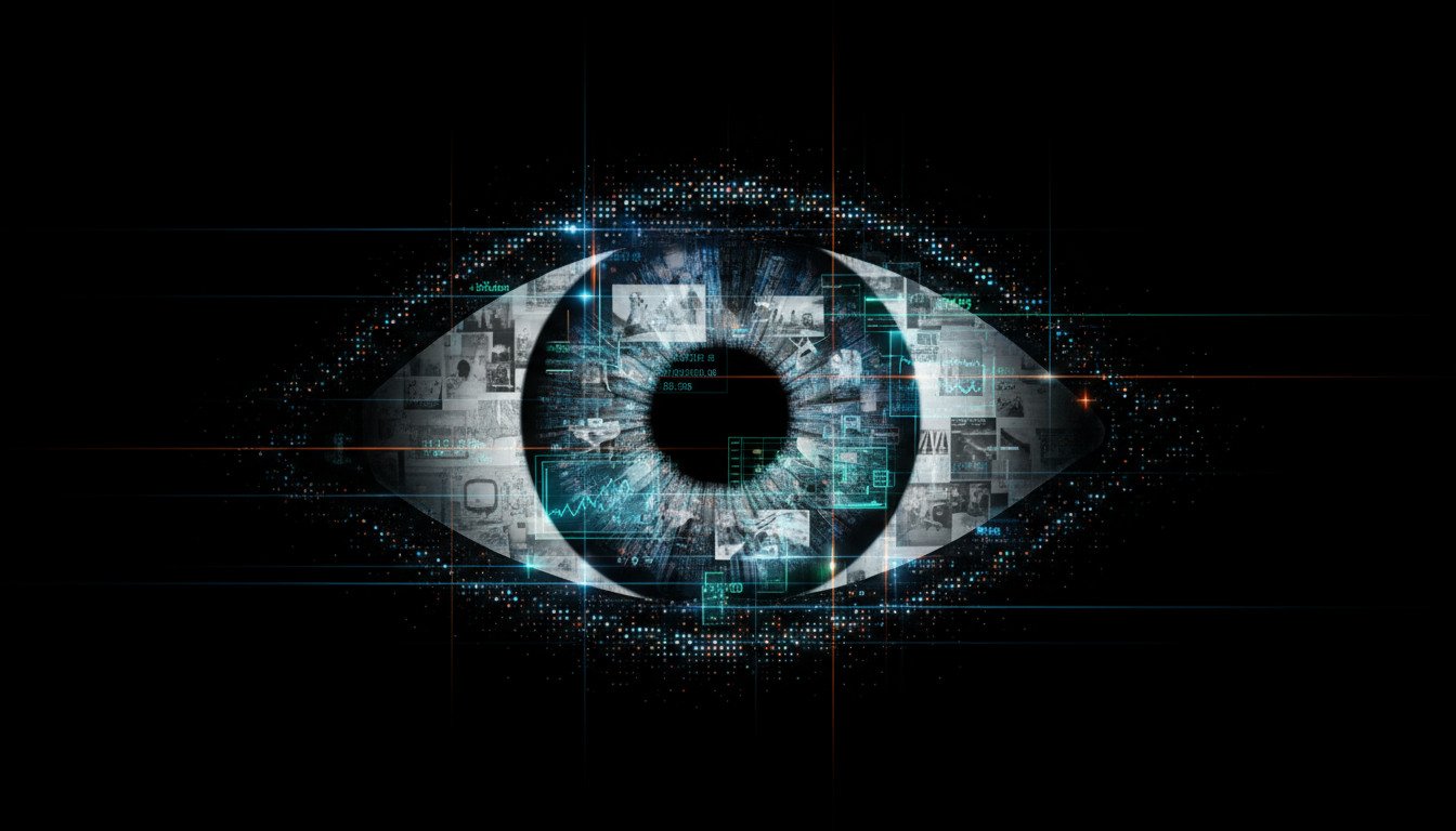 цифровое изображение человеческого глаза радужка из графиков и интерфейсов пиксельное свечение наблюдение искусственный интеллект машинное зрение анализ данных технологии будущего