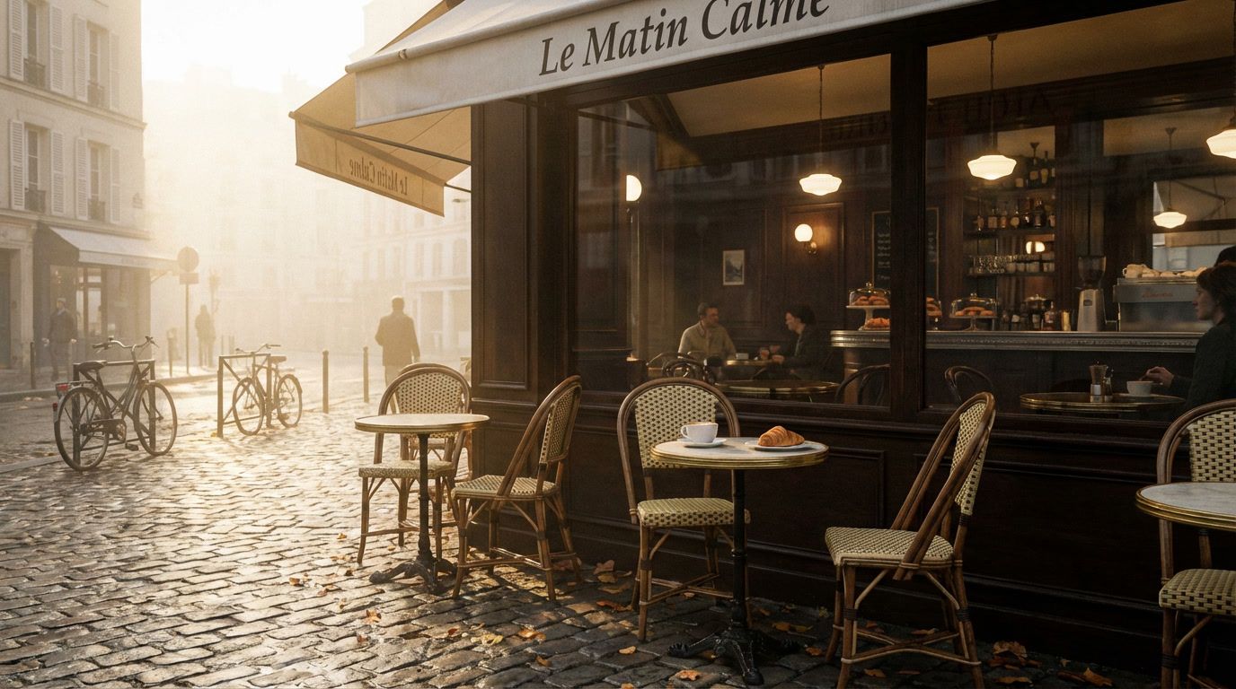 Фотография кофейни в парижском стиле ранним утром