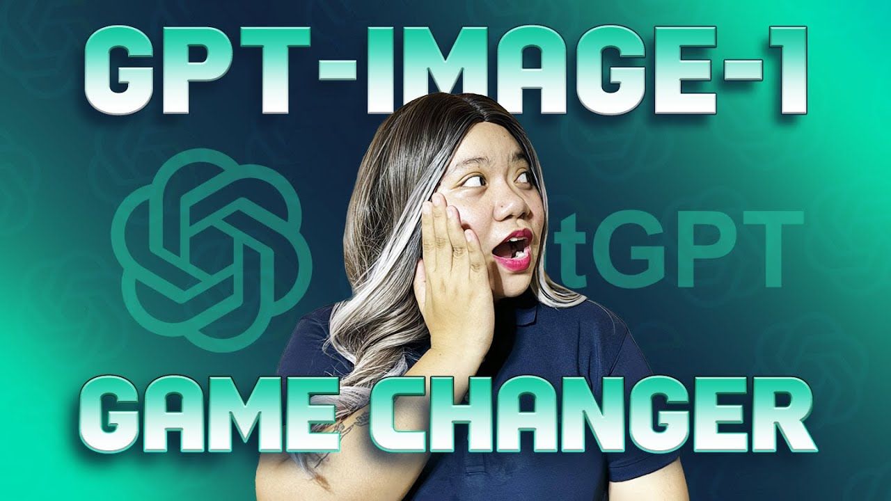 Человек с удивленным выражением лица на фоне логотипа OpenAI и надписей GPT-IMAGE-1 и GAME CHANGER промо изображение искусственного интеллекта и технологий