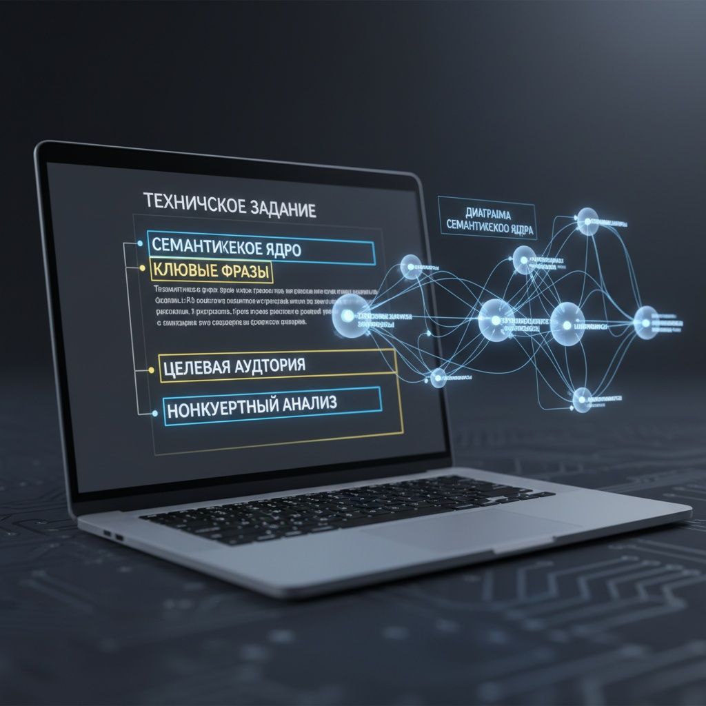 Анализ документов: ноутбук с выделенным семантическим ядром и распознанными ключевыми фразами для оптимизации SEO.