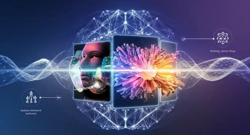 цифровая иллюстрация нейронная сеть лицо с цифровыми элементами абстрактная биологическая структура молекулярный интерфейс поток энергии искусственный интеллект данные биотехнологии