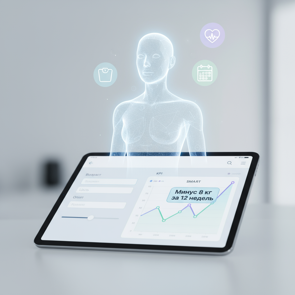 AI-ассистент для фитнеса ставит персонализированные SMART-цели на основе анкетных данных и динамики прогресса.