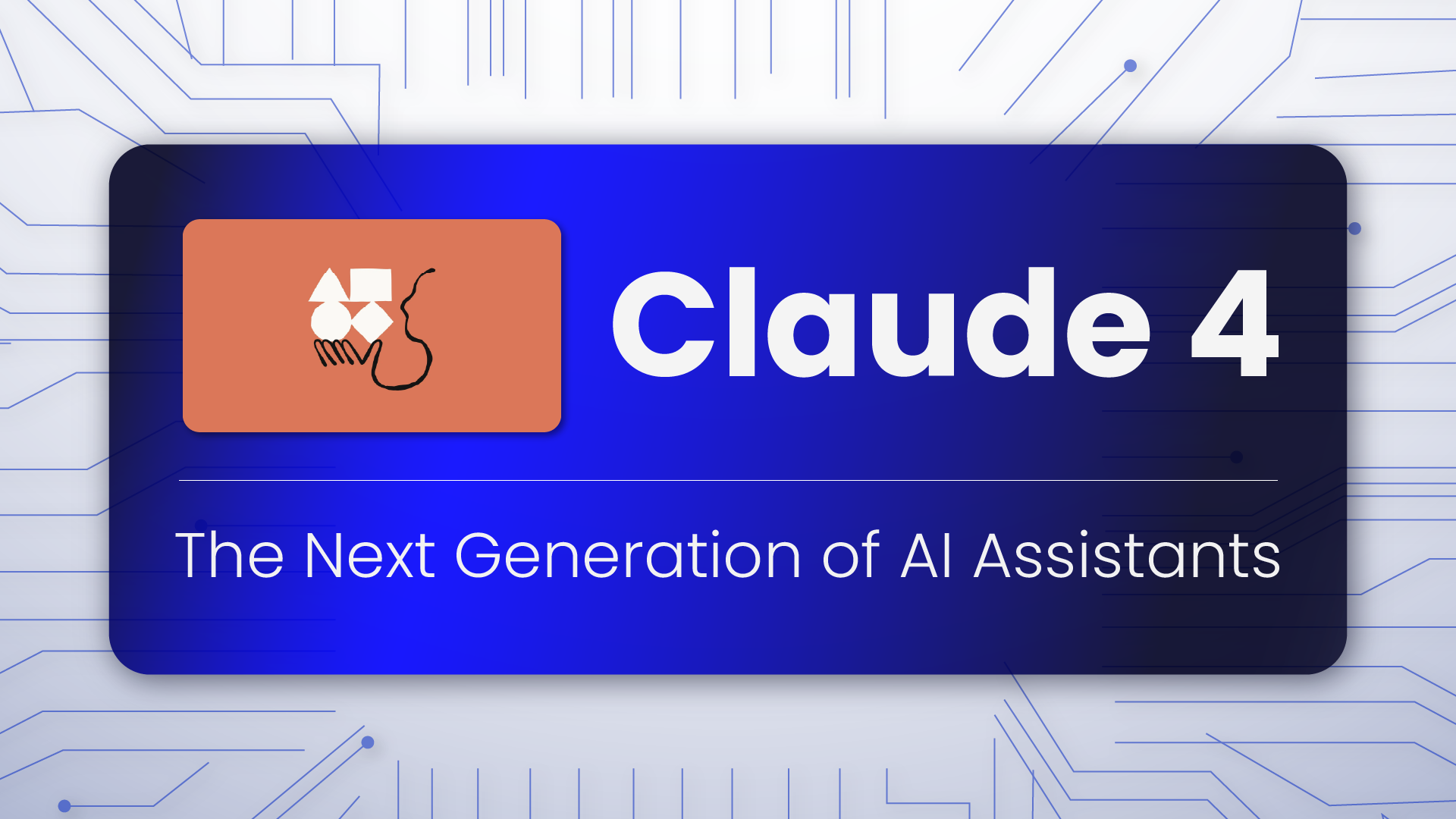 Баннер Claude 4 с иконкой сотрудничества текст следующий уровень помощника искусственного интеллекта фон с технологическим узором цифровой стиль презентация AI решений