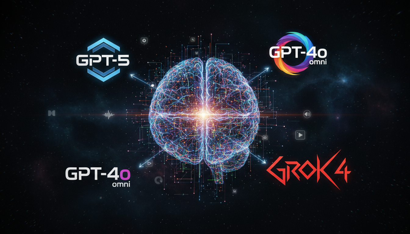 Много модельный ии-ассистент Vlex AI с поддержкой GPT-5, GPT-4o и Grok 4 — визуал нейросетевого мозга