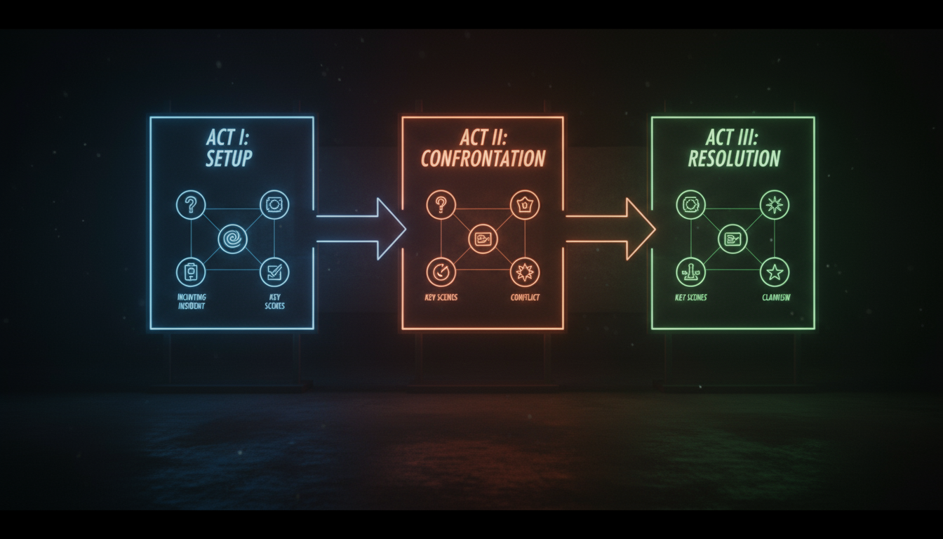 Генерация 3-актной структуры и beat-sheet сюжета с помощью Сценариста Vlex AI