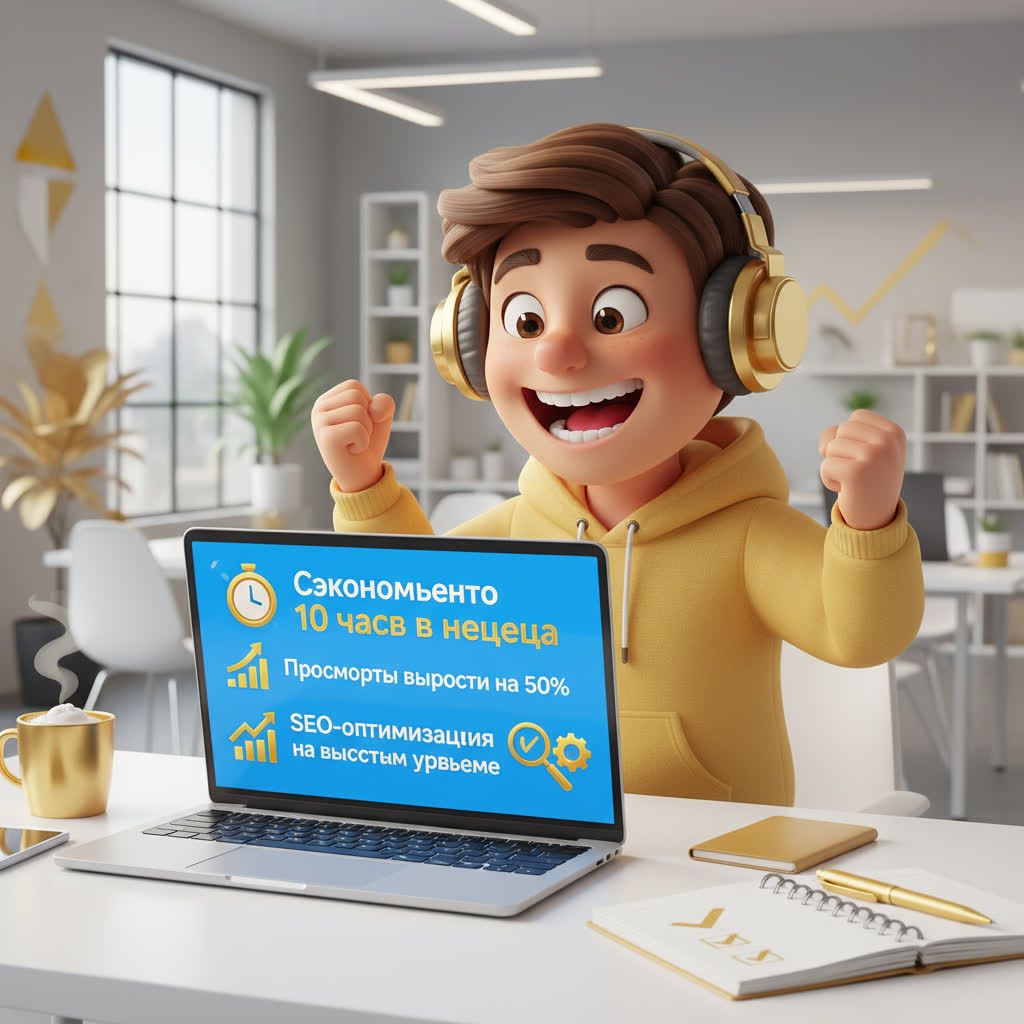 Преимущества AI-генератора сценариев Vlex AI экономия времени, готовая структура, SEO-оптимизация, рост просмотров, профессиональный контент для YouTube